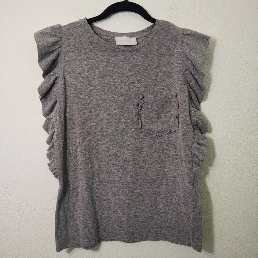 Storia Gray Flutter Sleeve Top